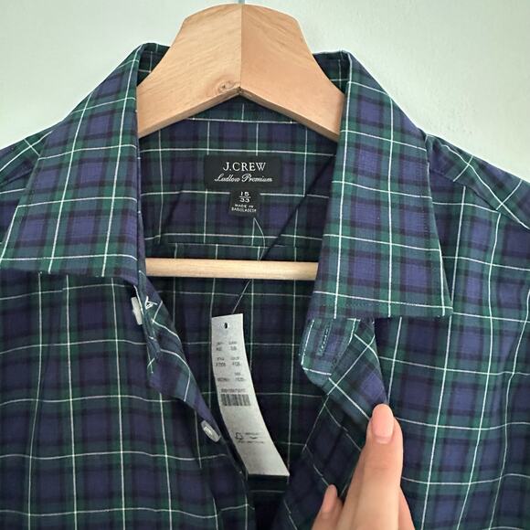 NWT J. Crew Slim-fit Ludlow Premium Fine Cotton Dress Shirt Plaid Blue 15/33 - Picture 3 of 10